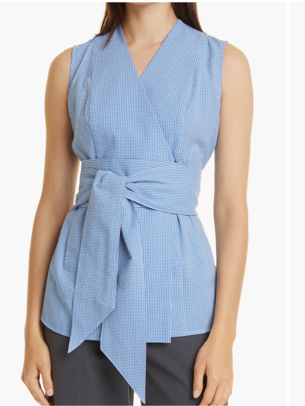M.M.LaFleur The Ellen Gingham Seersucker Sleeveless Top L